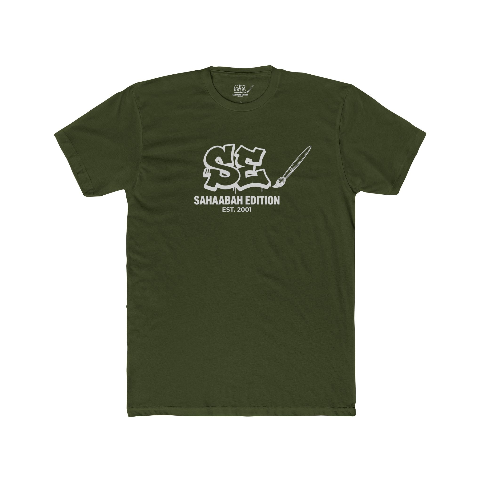 Sahaabah Retro Minimalist White Crew T‑Shirt